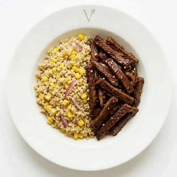 Ethiopian beef tibs with cilantro and corn quinoa